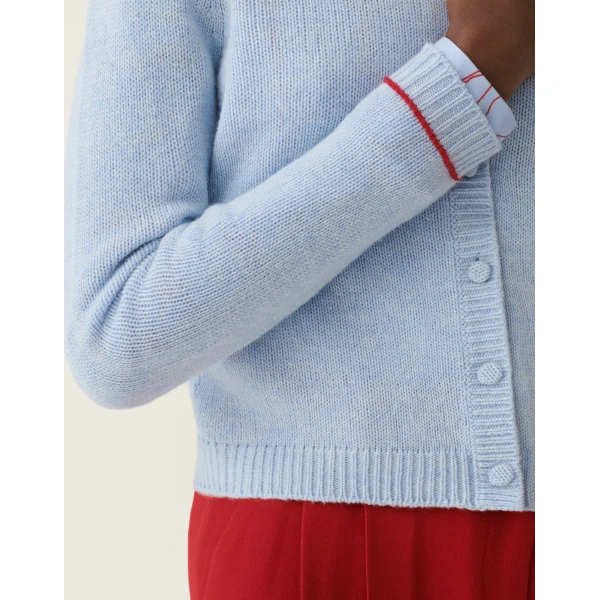 Fabiana Filippi Brushed Platinum Cardigan in Light Blue and Red