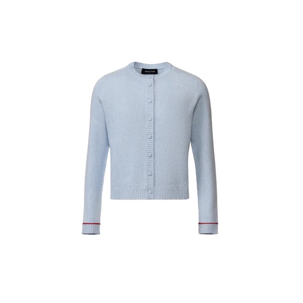 Brushed Platinum Cardigan in Light Blue and Red