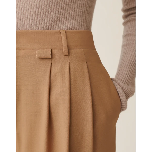 Fabiana Filippi Cool Wool Trousers with Triple Pleats in Rattan