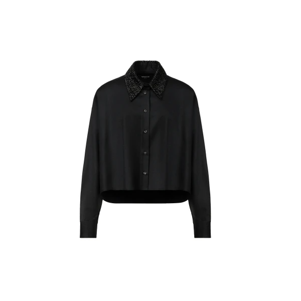 Cropped Flannel Shirt in Black