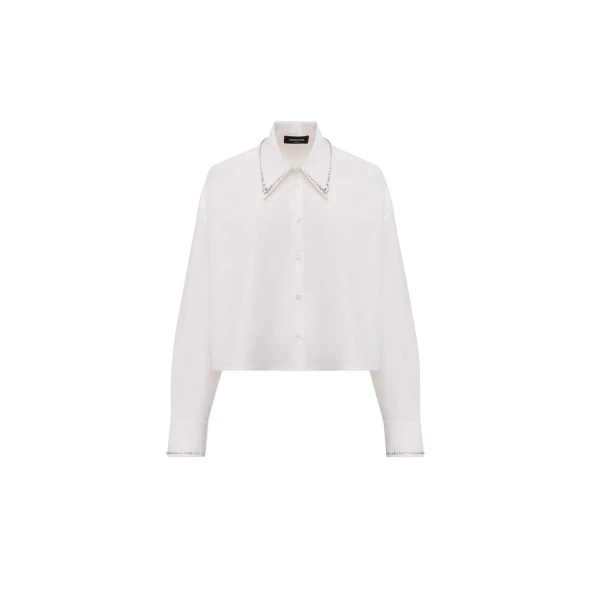 Cropped Poplin Shirt in Optical White