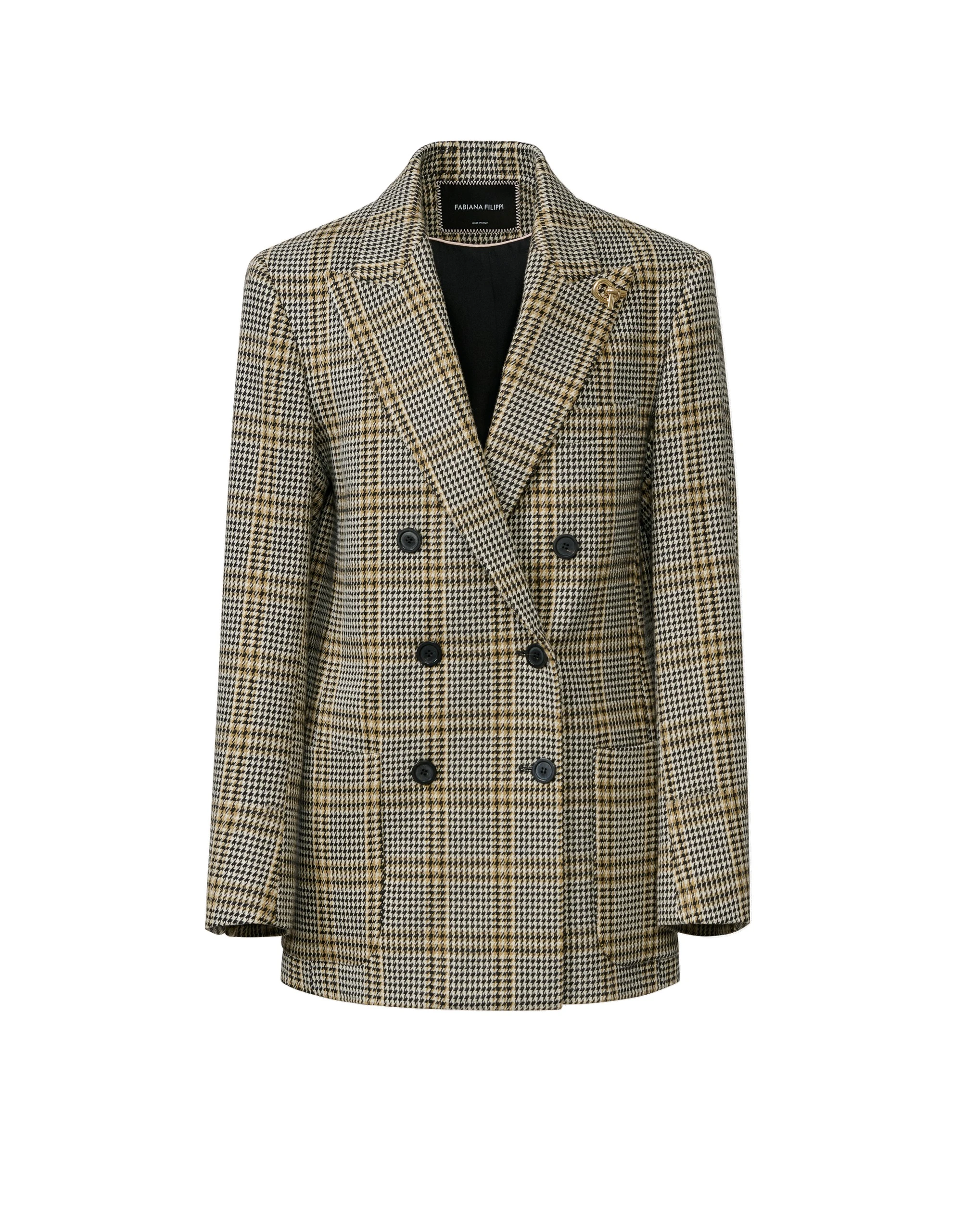 Fabiana-Filippi-Double-Breasted-Check-Jersey-Jacket-in-Gray Fabiana Filippi Double-Breasted Check Jersey Jacket in Gray