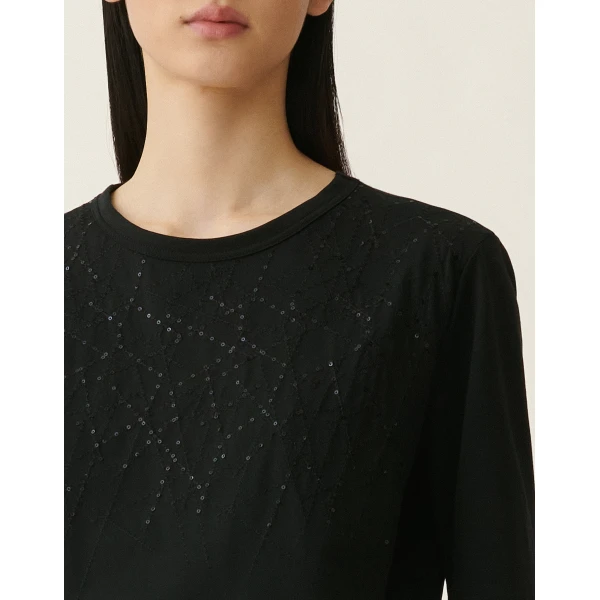 Fabiana Filippi Embroidered Jersey T-shirt in Black