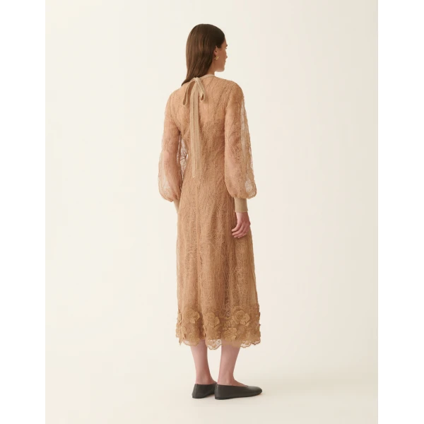 Fabiana Filippi Embroidered Lace Dress in Rattan