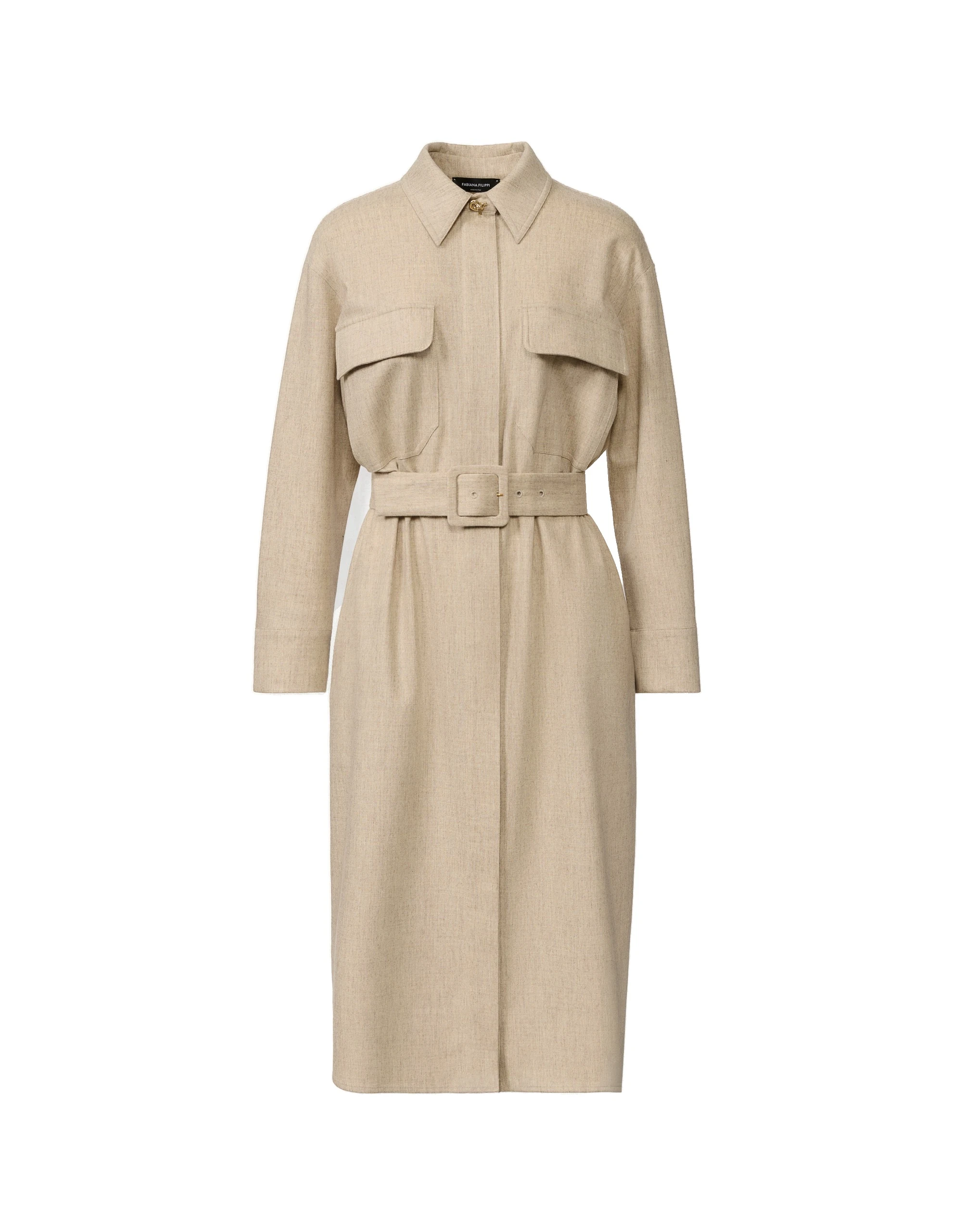 Fabiana-Filippi-Flannel-Safari-Dress-in-Greige Fabiana Filippi Flannel Safari Dress in Greige
