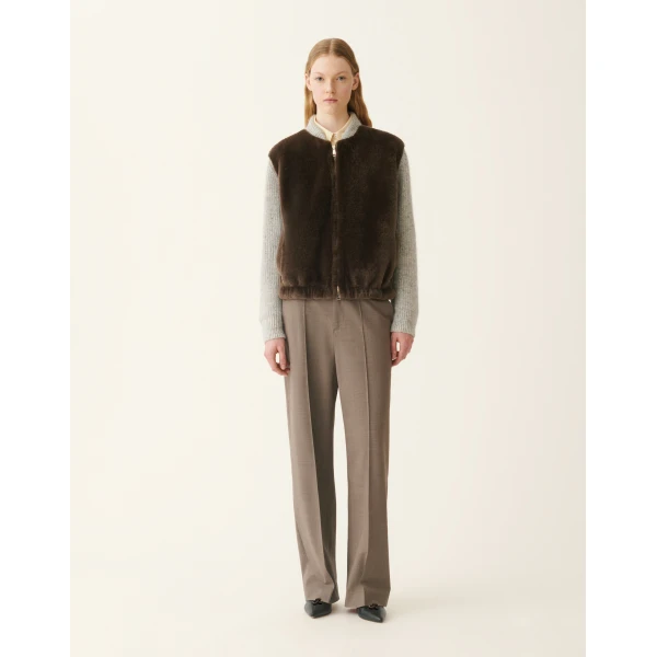 Fabiana Filippi Merino Shearling Bomber Jacket in Falcon