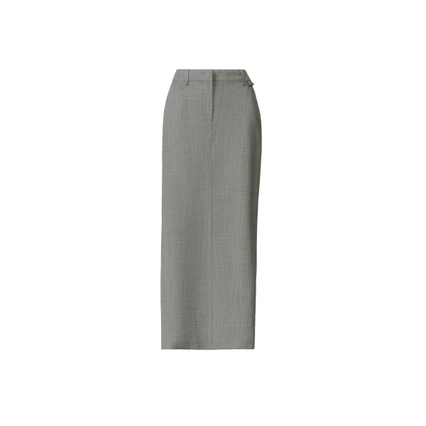 Pencil Skirt in Bi-Stretch Fresco Wool, Melange Stone