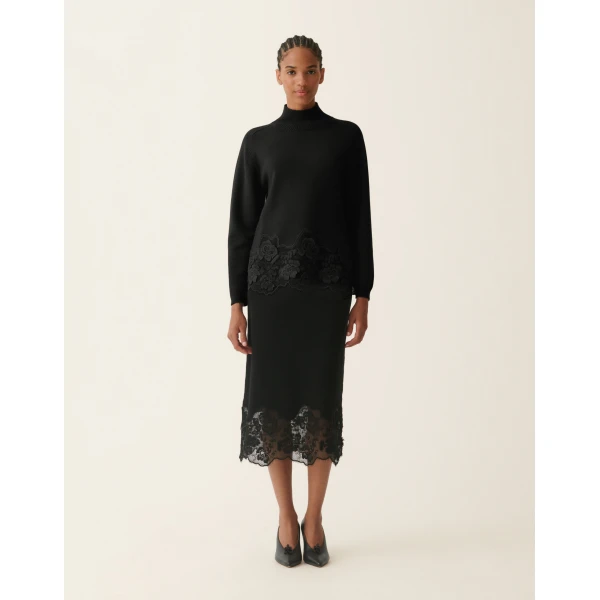 Fabiana Filippi Platinum Sweater with Lace Hem in Black