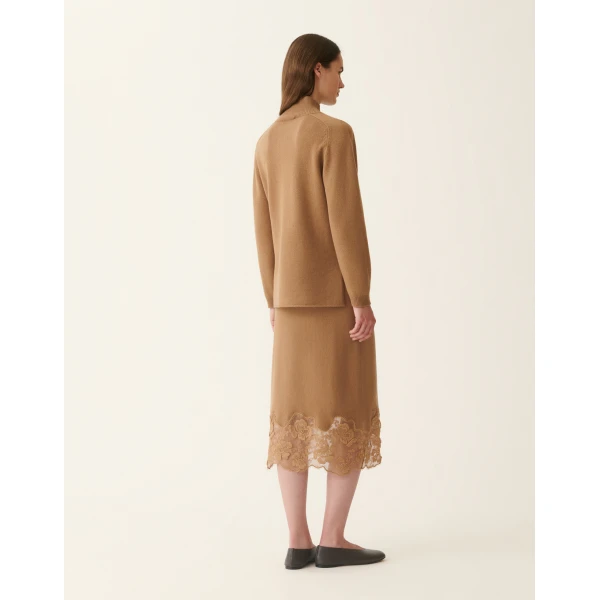 Fabiana Filippi Platinum Sweater with Lace Hem in Rattan