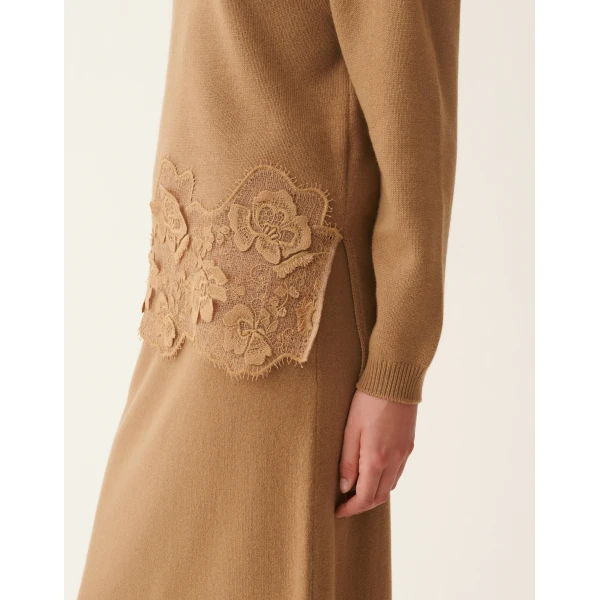 Fabiana Filippi Platinum Sweater with Lace Hem in Rattan