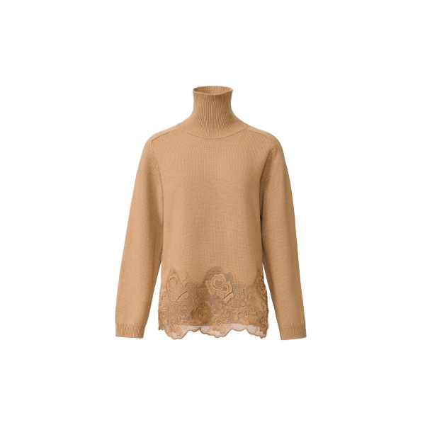 Fabiana Filippi Platinum Sweater with Lace Hem in Rattan