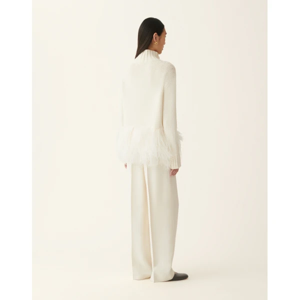 Fabiana Filippi Platinum Sweater with Ostrich Feathers in Raffia