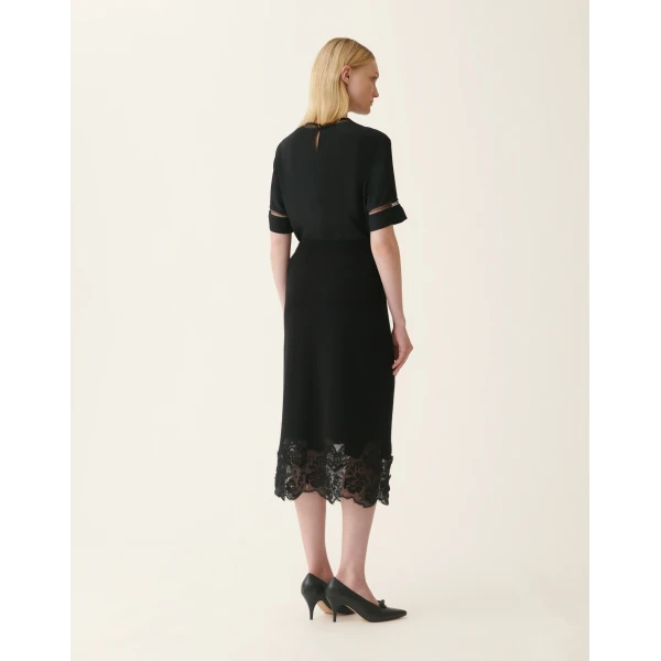 Fabiana Filippi Platinum and Lace Pencil Skirt in Black