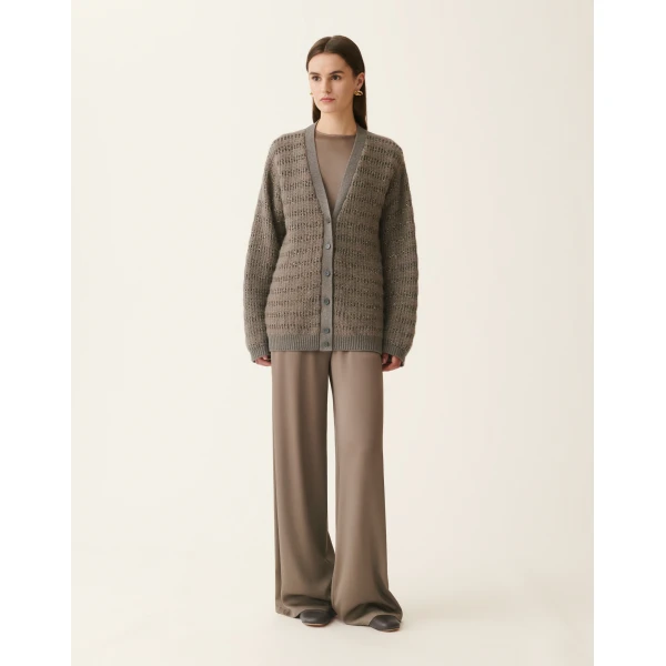 Fabiana Filippi Platinum and Mohair Cardigan with Sequin Stripes in Falcon