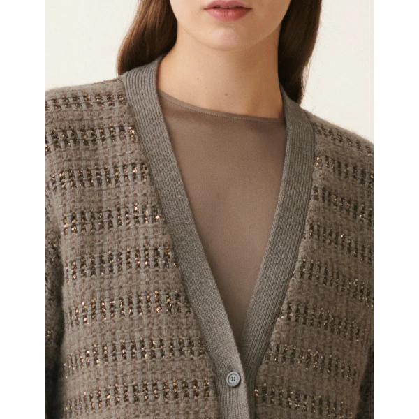 Fabiana Filippi Platinum and Mohair Cardigan with Sequin Stripes in Falcon