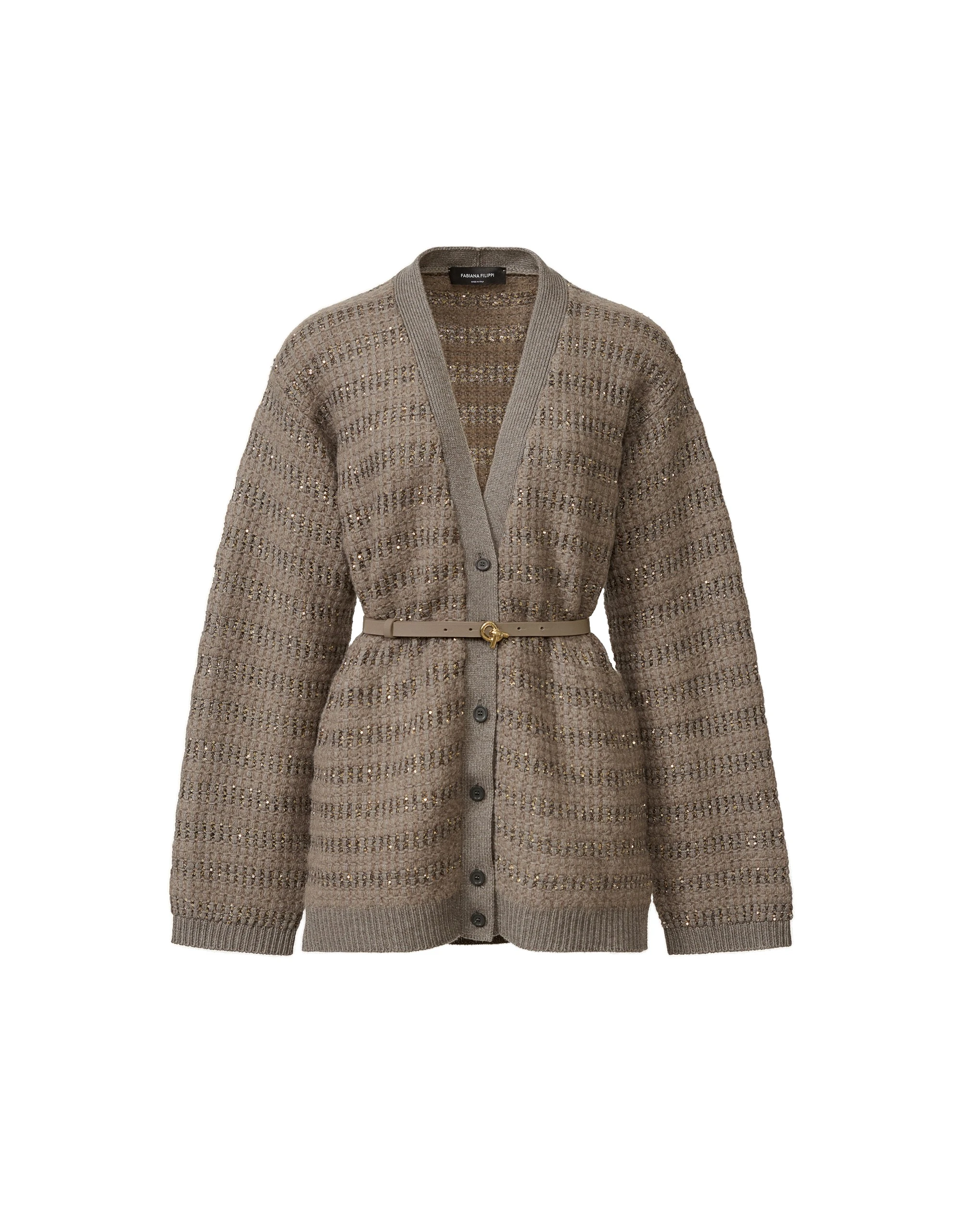 Fabiana-Filippi-Platinum-and-Mohair-Cardigan-with-Sequin-Stripes-in-Falcon Fabiana Filippi Platinum and Mohair Cardigan with Sequin Stripes in Falcon