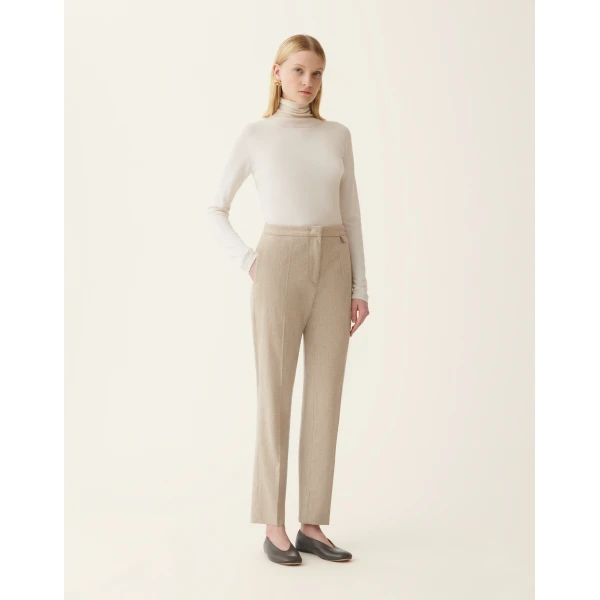 Fabiana Filippi Regular-Fit Flannel Trousers in Greige