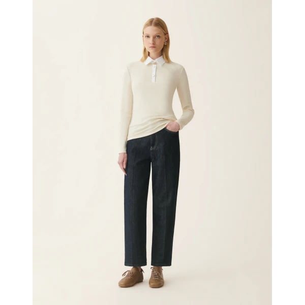 Fabiana Filippi Ribbed Cotton Jersey Long-Sleeved T-shirt in Butter