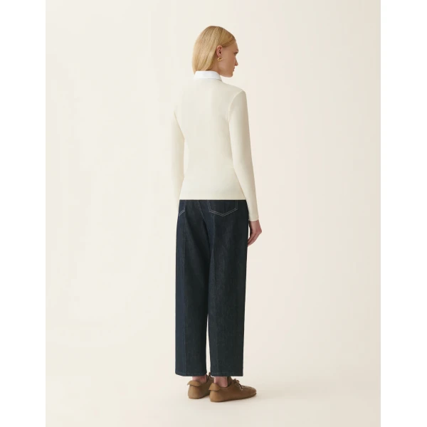 Fabiana Filippi Ribbed Cotton Jersey Long-Sleeved T-shirt in Butter