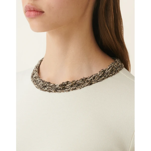 Fabiana Filippi Ribbed Cotton Jersey T-shirt in Butter