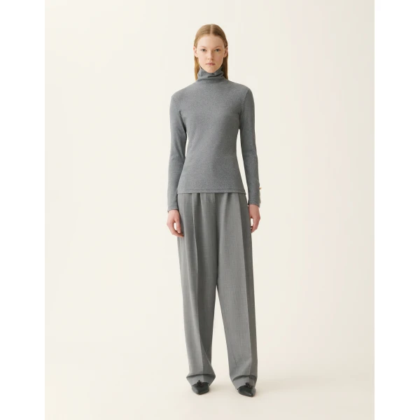 Fabiana Filippi Ribbed Cotton Jersey Turtleneck T-shirt in Stone