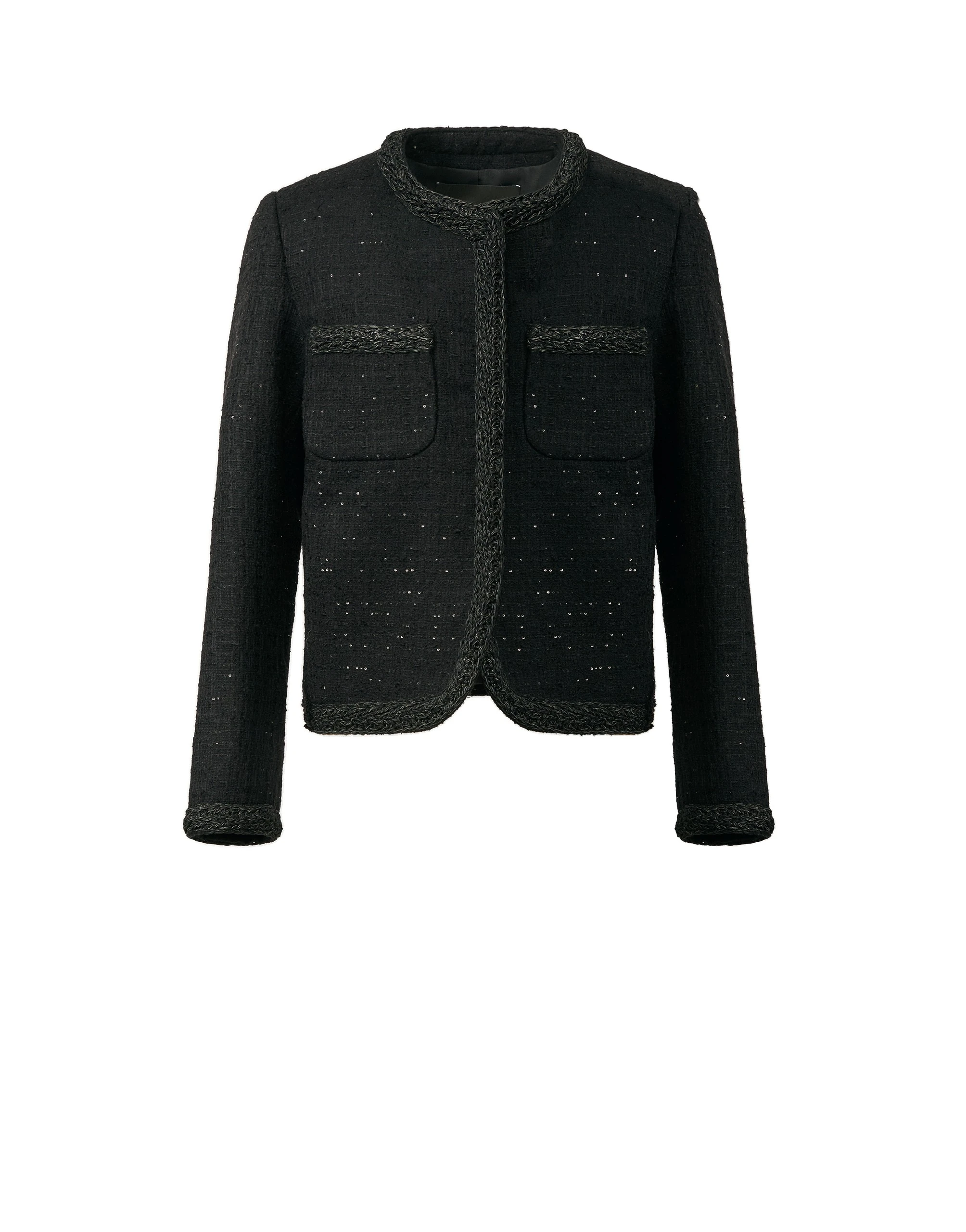Fabiana-Filippi-Sequin-Fabric-Crewneck-Jacket-in-Black Fabiana Filippi Sequin Fabric Crewneck Jacket in Black
