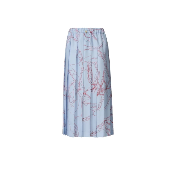 Silk Twill Midi Skirt in Light Blue
