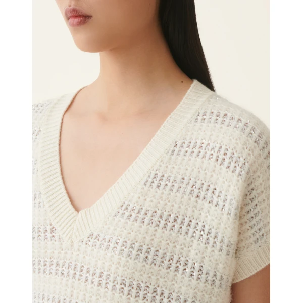 Fabiana Filippi Striped Platinum and Mohair Sweater in Raffia