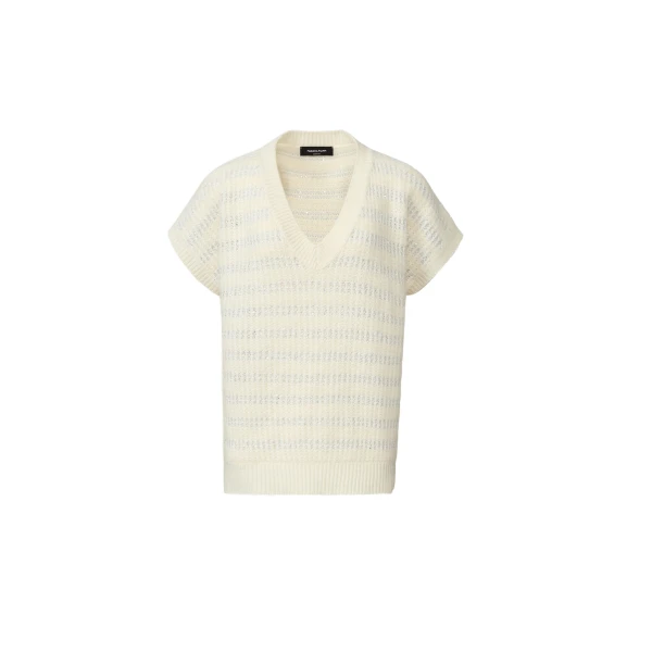 Striped Platinum and Mohair Sweater in Raffia