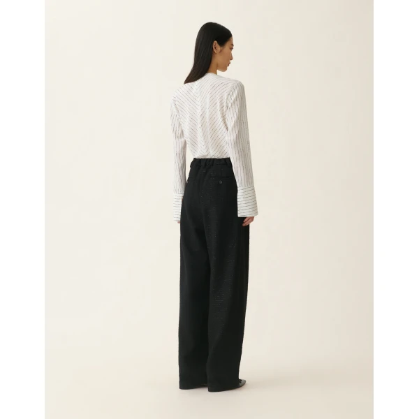 Fabiana Filippi Triple-Pleat Sequin Fabric Trousers in Black
