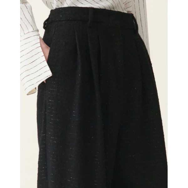 Fabiana Filippi Triple-Pleat Sequin Fabric Trousers in Black