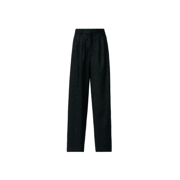 Triple-Pleat Sequin Fabric Trousers in Black