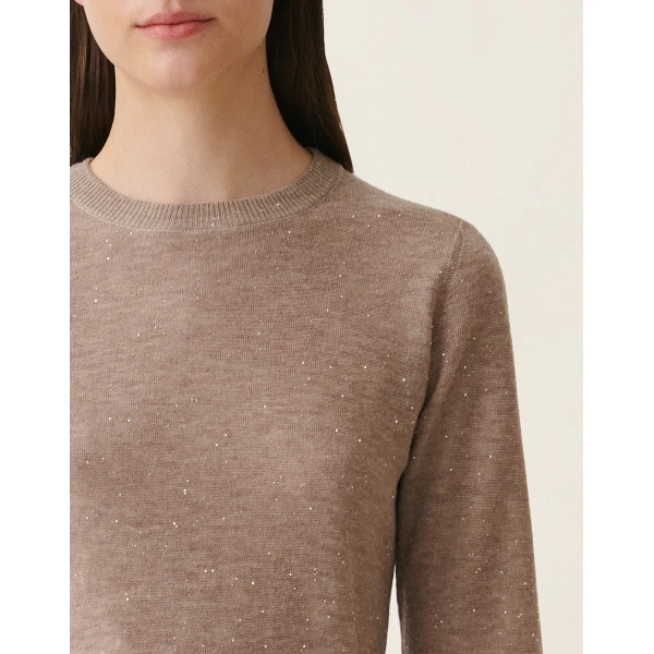 Fabiana Filippi Wool Sweater with Sequins in Mocha