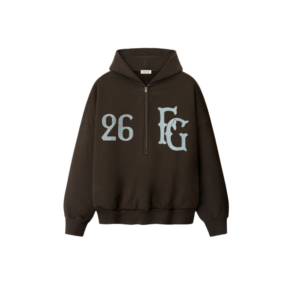 Fear of God Baseball Club Half Zip Hoodie in Dark Brown | Luxury Shoes 