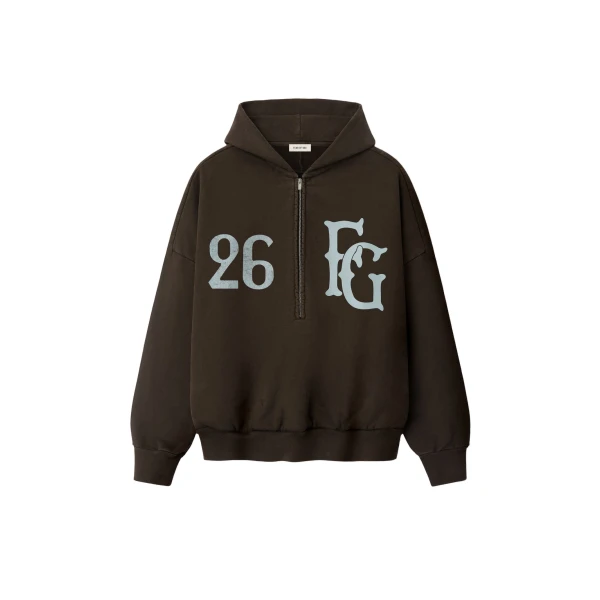 Fear of God Baseball Club Half Zip Hoodie in Dark Brown | Luxury Shoes 