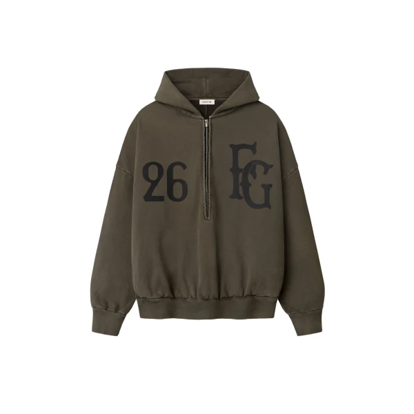 Fear of God Baseball Club Half Zip Hoodie in Faded Brown | Luxury Shoes 