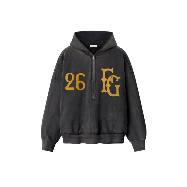 Fear of God Baseball Club Half Zip Hoodie in Off Black | Luxury Shoes 