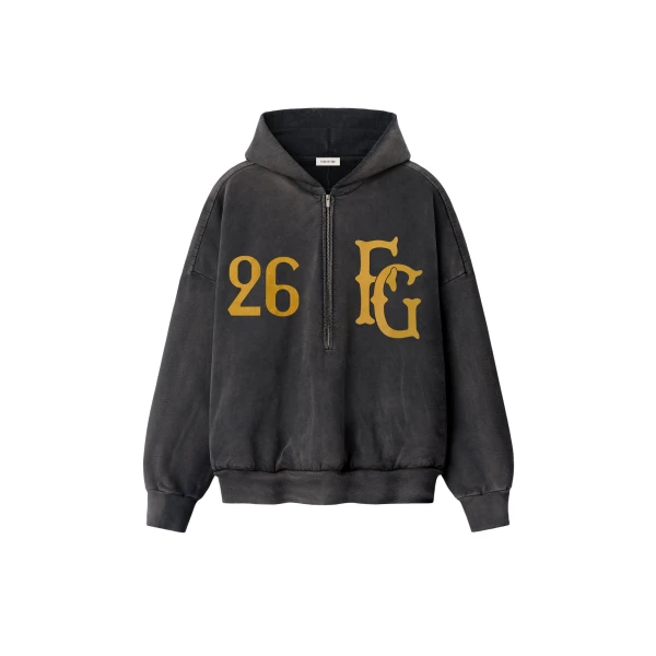 Fear of God Baseball Club Half Zip Hoodie in Off Black | Luxury Shoes 