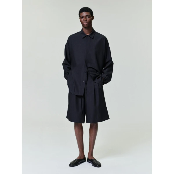 Fear of God Black Striped Wool Baggy Shorts in Black Striped | Shorts | Luxury Shoes 