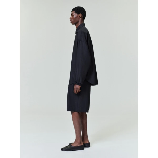 Fear of God Black Striped Wool Baggy Shorts in Black Striped | Shorts | Luxury Shoes 