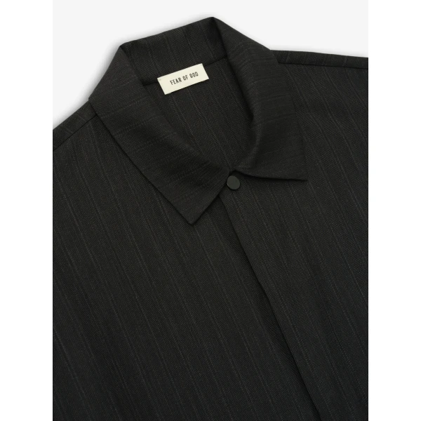 Fear of God Black Striped Wool Elastic Cuff Shirt in Black Striped | Men Shirts | Luxury Shoes 
