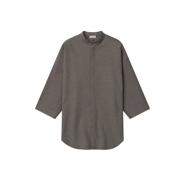 Fear of God Cotton Wool Oxford Mandarin Relaxed Short Sleeve Shirt in Willow | Luxury Shoes 