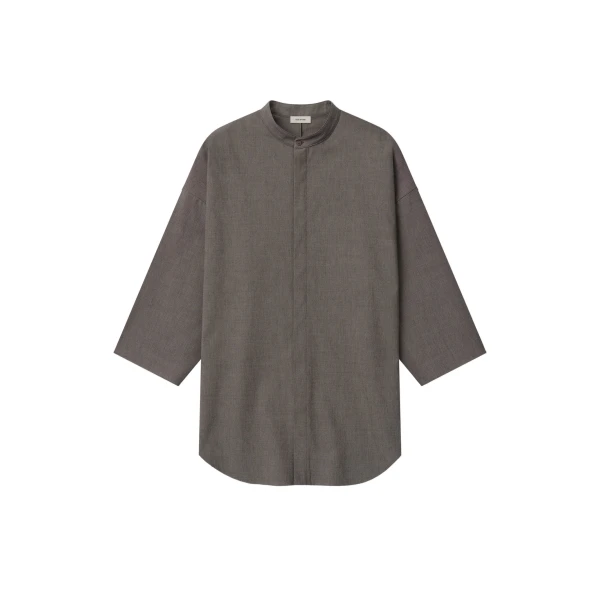 Fear of God Cotton Wool Oxford Mandarin Relaxed Short Sleeve Shirt in Willow | Luxury Shoes 