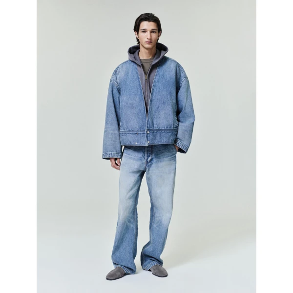 Fear of God Denim Lapelless Jacket in Medium Indigo | Men Jackets | Luxury Shoes 