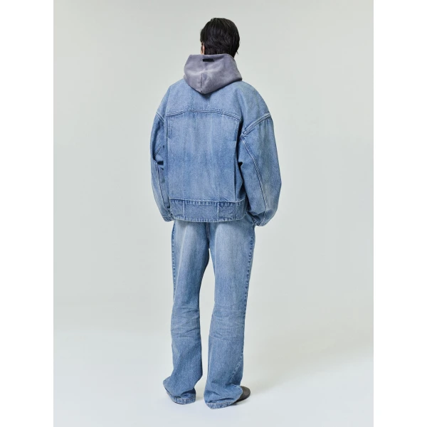 Fear of God Denim Lapelless Jacket in Medium Indigo | Men Jackets | Luxury Shoes 