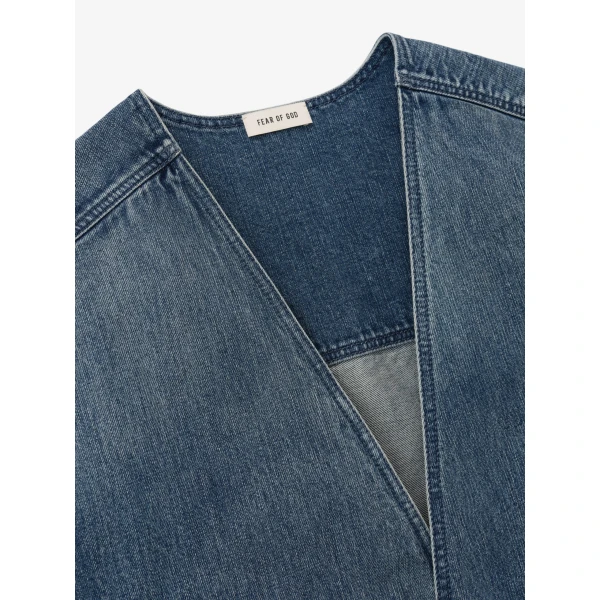 Fear of God Denim Lapelless Jacket in Medium Indigo | Men Jackets | Luxury Shoes 