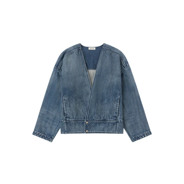 Fear of God Denim Lapelless Jacket in Medium Indigo | Luxury Shoes 