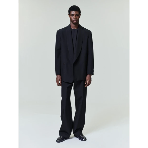 Fear of God Double-Breasted Wool Poplin Shawl Collar Jacket in Black | Men Jackets | Luxury Shoes 