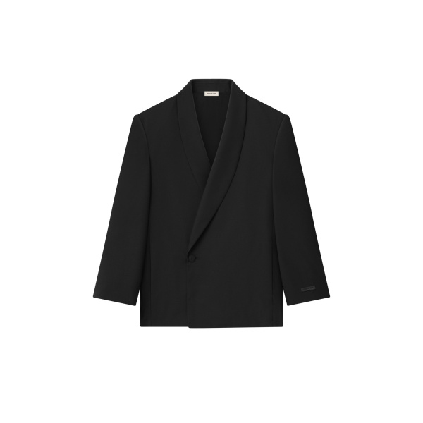 Fear of God Double-Breasted Wool Poplin Shawl Collar Jacket in Black | Luxury Shoes 