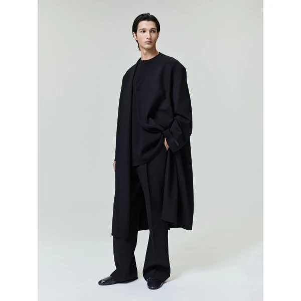 Fear of God Double Weave Wool Double Breasted Lapelless Coat in Black | Men Coats | Luxury Shoes 
